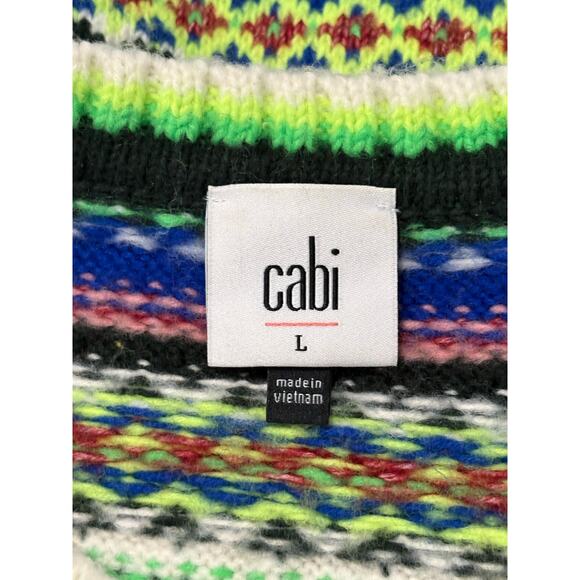 CAbi Moorland Pullover Sweater 4413 Women's Large Striped Fair Isle Colorful - Picture 8 of 9